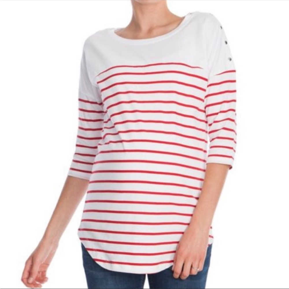 Seraphine Nursing Top, Red & White Striped Cotton, Maternity Sz 4 (UK 8)